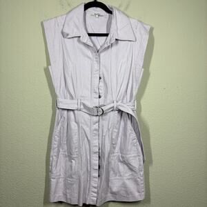 Madewell Size 6 Button Up Denim Shirt Dress Lavendar Purple Mini Belted Buckle